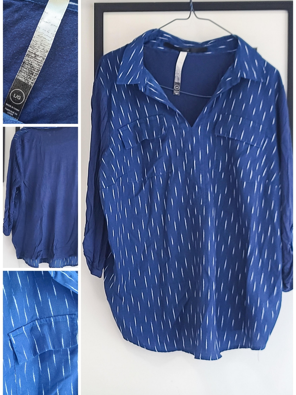 Kensie Ikat V-Neck Office Blouse